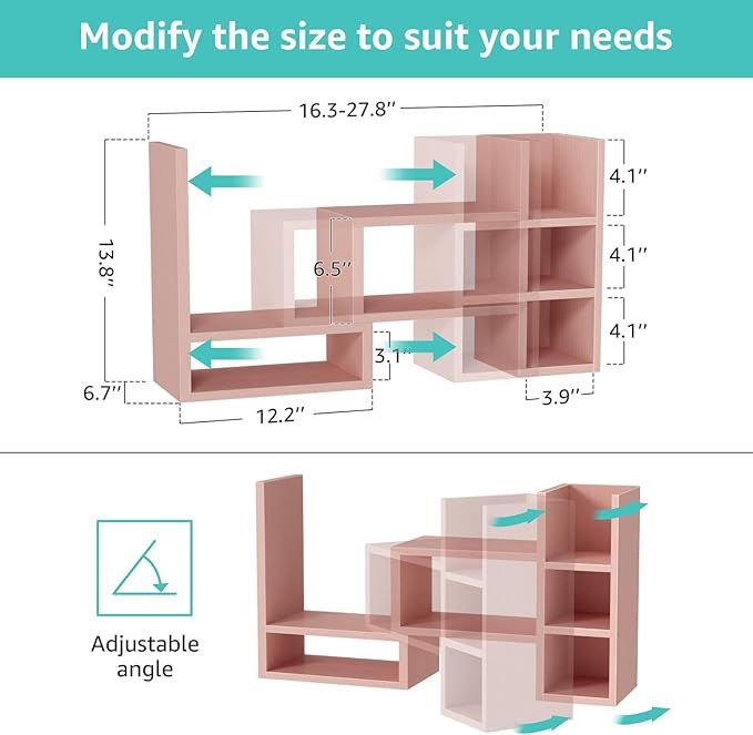 Desk Shelves Desktop Orgnizer Shlef - Pink Office Organization for Top of Desk Organizers and Accessories Corner Bookshelf Table Top Shelving Small Hutch Decorations for Office