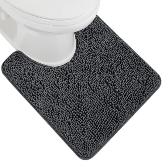 GORILLA GRIP Plush Absorbent Shaggy Chenille Bath Rug Mat for Oval Toilet Base with Rubber Backing, Machine Washable Rugs, Soft Microfiber Contour Mats for Toilets, Bathroom Decor, Charcoal