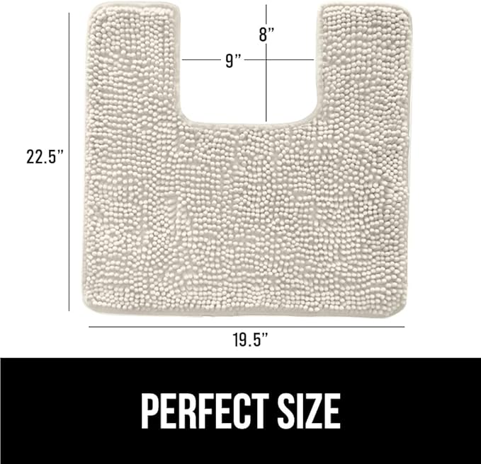 GORILLA GRIP Plush Absorbent Shaggy Chenille Bath Rug Mat for Square Toilet Base with Rubber Backing, Machine Washable Rugs, Soft Microfiber Contour Mats for Toilets, Bathroom Decor, Ivory