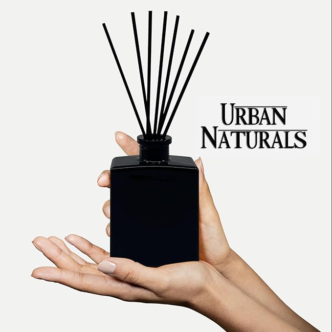 Urban Naturals Mahogany Coconut Reed Diffuser Oil Set – Mahogany, Coconut, Sandalwood, Vanilla & Oakmoss – 5 Ounce Sleek Black Rectangular Refillable Glass Bottle – Made in The USA