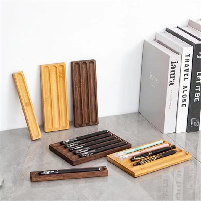 Pen holder Organizer of Office desks,Walnut Desk Pen Stand,Wave Pen Tray Office Accessory,Teacher Gifts,Suitable for School,Home,Office Desktop Office Art Accessories (Walnut, 1 Grid)