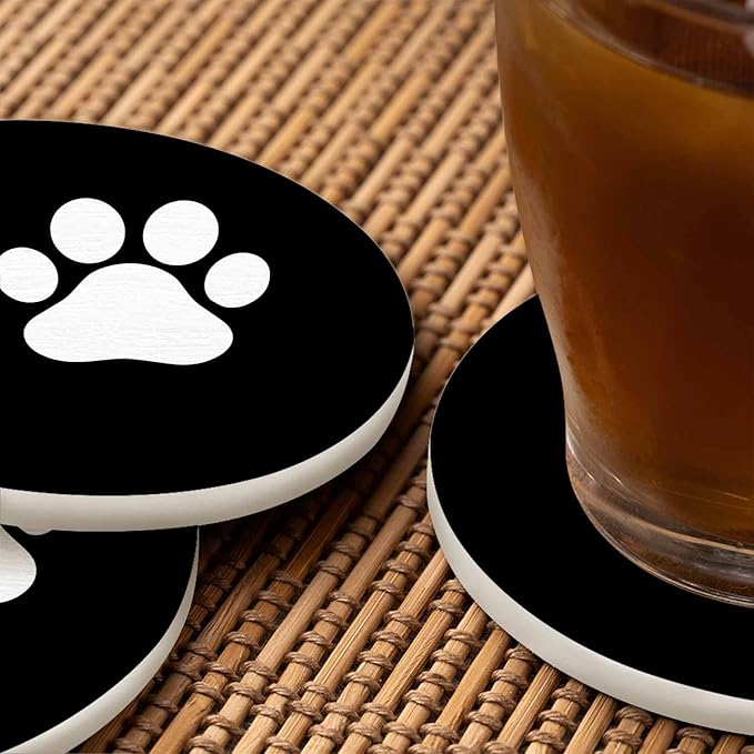 Dog Paw Coasters Set for Wood Table Miraculous Aesthetic Little Animal Puppy Kitten Foot Print Isolated Tabletop Protection Mat for Mugs and Cups 4 Inch for Kitchen Office Home