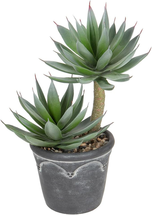 Hollyone Large Artificial Succulent Plants Fake Agave Succulents Potted 13" Faux Plant in Vintage Cement Pot Succulent Aloe Plant Indoor for Desk Home Office Living Room Table Shelf Decor