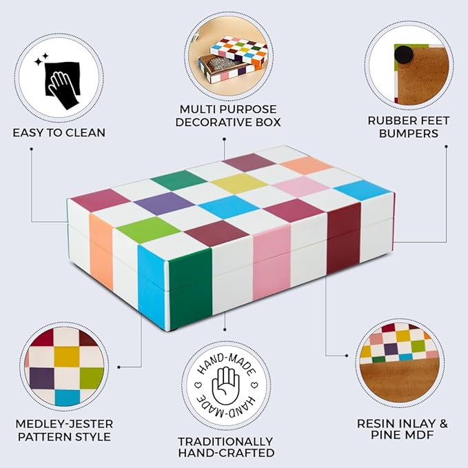 Handicrafts Home Handmade Medley Jester Collection Decorative Jewelry Box Organizer – Keepsakes, Trinkets, and Home Decor – Antique Coffee Table Storage, Memory Box, Farmhouse Style Decor, 8x5x2