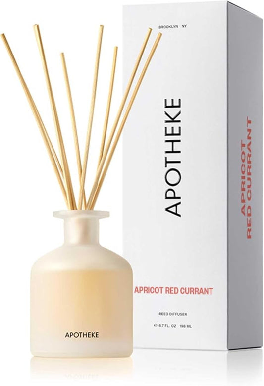 Apotheke Luxury Scented Reed Diffuser for Home, Apricot Red Currant - 6.7 Fl Oz Essential Oil Aromatherapy - 10 Rattan Scent Sticks Room Diffuser - Long-Lasting Fragrance for Bedroom, Home, Bathroom