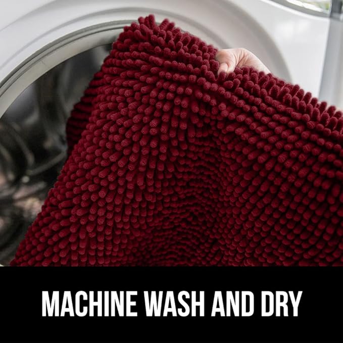 GORILLA GRIP Bath Rug Mat, Soft Absorbent Chenille, Quick Dry Microfiber Mats, Rubber Backing Washable Shower Floor Rugs, Bathmat Runner, US Designed Bathroom Home Decor Accessories 24x17, Burgundy
