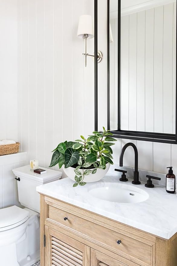 Fake Plants 11.8" Artificial Potted Plant Assorted Faux Plants in Pot Silk Plants Artificial Plants Indoor for Home Living Room Bedroom Bathroom Office Desk Table Centerpieces Shelf Greenery Decor