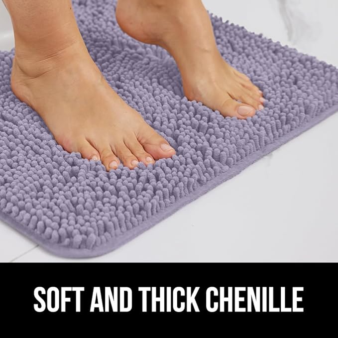 GORILLA GRIP Plush Absorbent Shaggy Chenille Bath Rug Mat for Square Toilet Base with Rubber Backing, Machine Washable Rugs, Soft Microfiber Contour Mats for Toilets, Bathroom Decor, Lt Purple
