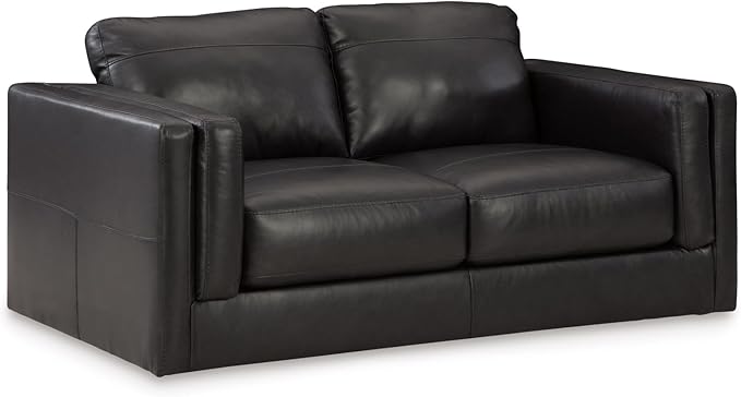 Signature Design by Ashley Amiata Modern Leather Match Loveseat with Non-skid Legs, Black