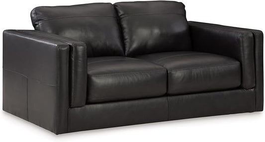 Signature Design by Ashley Amiata Modern Leather Match Loveseat with Non-skid Legs, Black