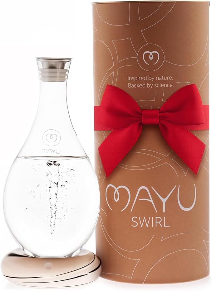 MAYU Swirl Structured Water Carafe - Innovative Vortex Technology Handblown Pitcher. Post Reverse Osmosis Filter Aerating Water Dispenser Stand 1.5 Liter| 51 Oz Dining Glass Jug Design (Earth Base)