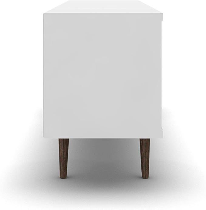 Manhattan Comfort Liberty Mid Century Modern TV Stand for Televisions up to 60 Inches, Bedroom and Living Room Entertainment Center with Storage, Shelves, and Cabinet, 63" Wide, White/Yellow