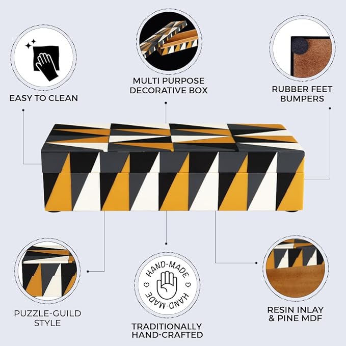 Handicrafts Home Handmade Puzzle Collection Decorative Jewelry Box Organizer – Keepsakes, Trinkets, and Home Decor – Antique Coffee Table Storage, Memory Box, Farmhouse Style Decor Guild, 10x6x2.5