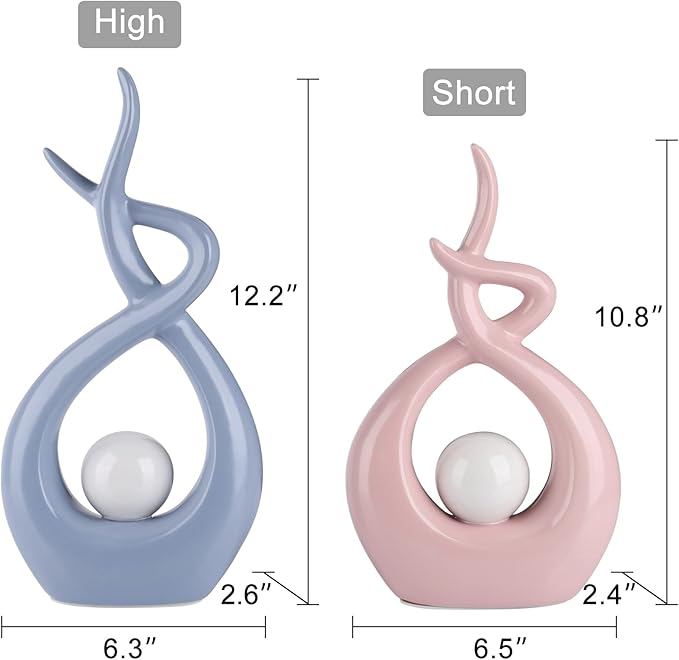 Pink White Modern Sculpture Table Decorations, Ceramic Knick Knacks Statues for Living Room Decor, Tv Stand and Desk Decor, Suitable for Coffee Tables and Shelf Decorations, Great Gift Idea