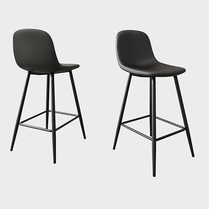 Black Bar Stools Set of 4,Faux Leather Counter Height Bar Stools,24.6" Bar Chairs with Back Metal Footrest,Modern Counter Stool with Back and Footrest for Kitchen Island Restaurants Pubs