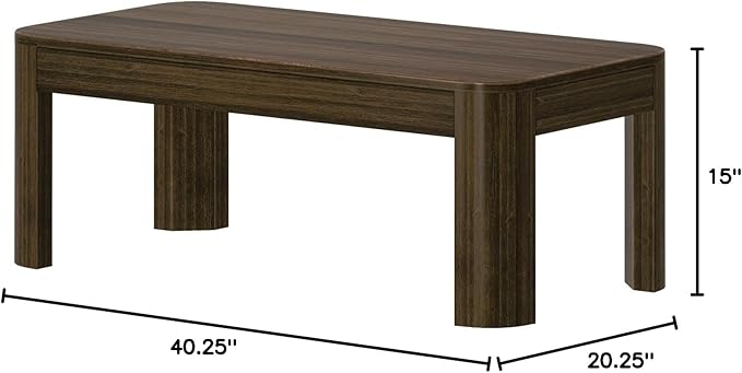 Plank+Beam Small Modern Rounded Coffee Table, 40 Inch, Solid Wood Contemporary Center Table for Living Room, Rectangle Tea Table, Walnut