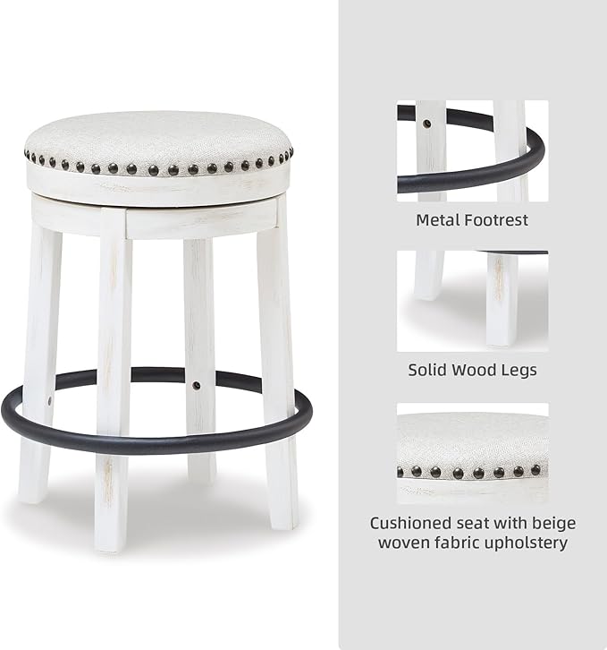 Signature Design by Ashley Valebeck 24" Counter Height Upholstered Swivel Stool, White & Black