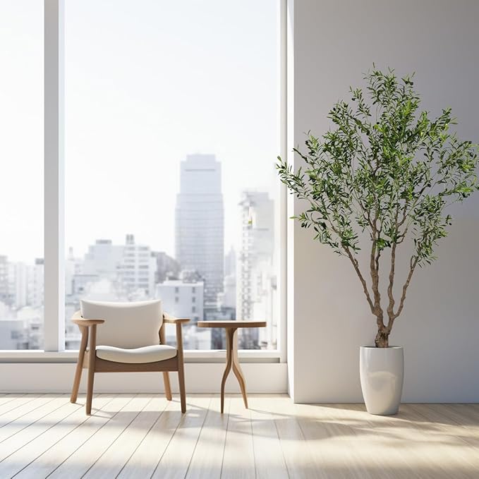 Artificial Olive Tree Tall,Faux Olive Tree Indoor Artificial Tree for Modern Home Office Living Room Floor Decor Indoor (1, 8ft 1in)