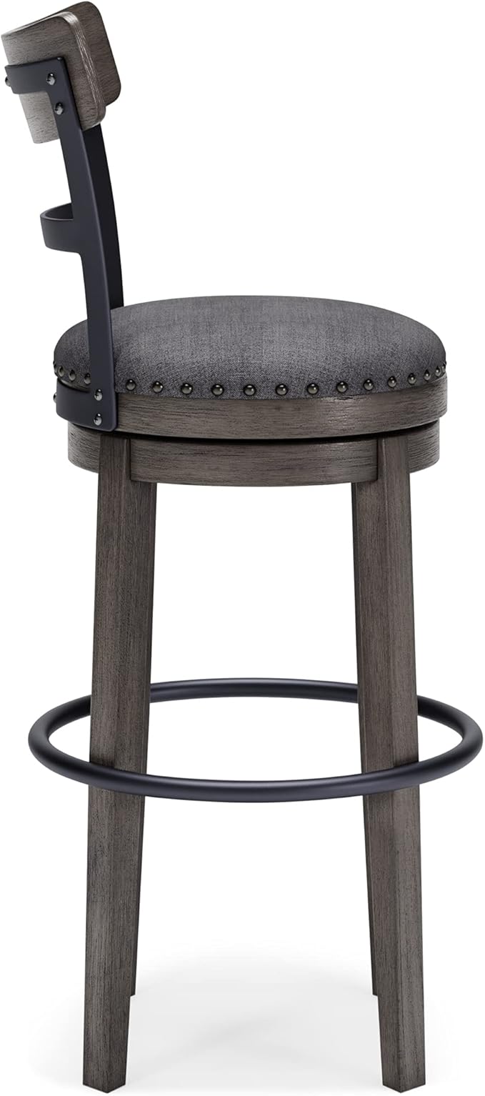 Signature Design by Ashley Caitbrook 30" Farmhouse Bar Height Upholstered Swivel Barstool, Gray