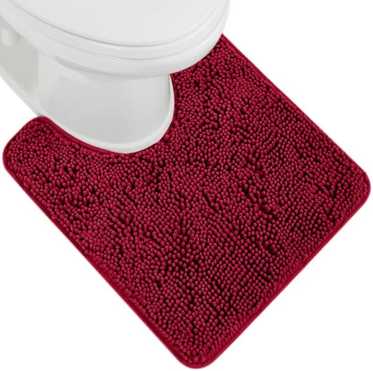 GORILLA GRIP Plush Absorbent Shaggy Chenille Bath Rug Mat for Oval Toilet Base with Rubber Backing, Machine Washable Rugs, Soft Microfiber Contour Mats for Toilets, Bathroom Decor, Red