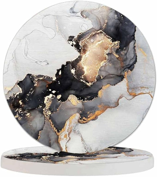 Alcohol Ink Painting Black Coaster Luxury Marble Liquid Global Texture Tabletop Protection for Any Table Type Wood, Granite, Glass, Soapstone, Sandstone, Marble, Stone Tables