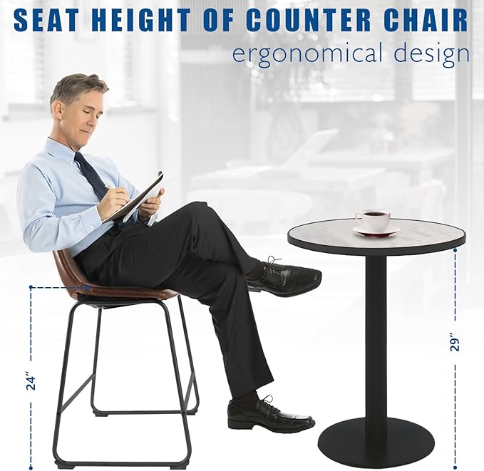 Rfiver Pu Faux Leather Bar Stools Set of 3, Industrial Pub Barstools with Back and Footrest, Modern Armless Bar Height Stool Chairs (Brown, 24" Counter Chair x3)