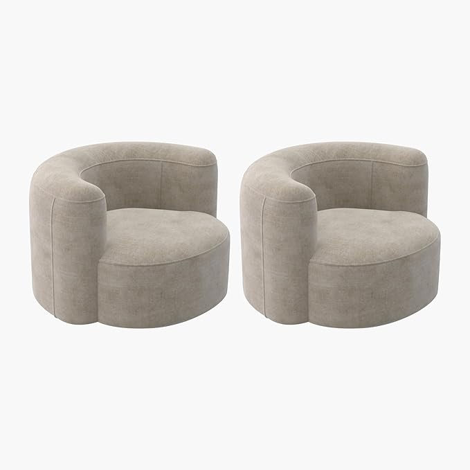 Acanva Luxury Modern Tight Curved Back Velvet Sofa, Minimalist Style Comfy Couch for Living Room Apartment Reception Space, Cream Single Chair Set of 2