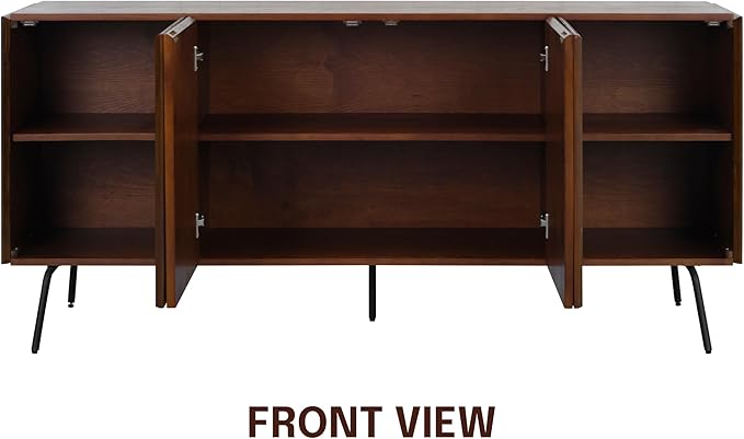 NTC Veil Modern Sideboard with 4 Doors, Buffet Cabinet with Vertical Groove Design and Metal Legs, Storage Cabinet for Living Room, and Hallway, Effortless Assembly - Dark Walnut