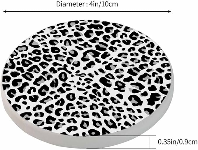 Leopard Pattern in Black and White Tones Round Coaster for Home Coffee Table Fashion Animal Decor Farmhouse Drink Coasters 100% Diatomite 4''X 4''X 0.35'' Printed Pattern