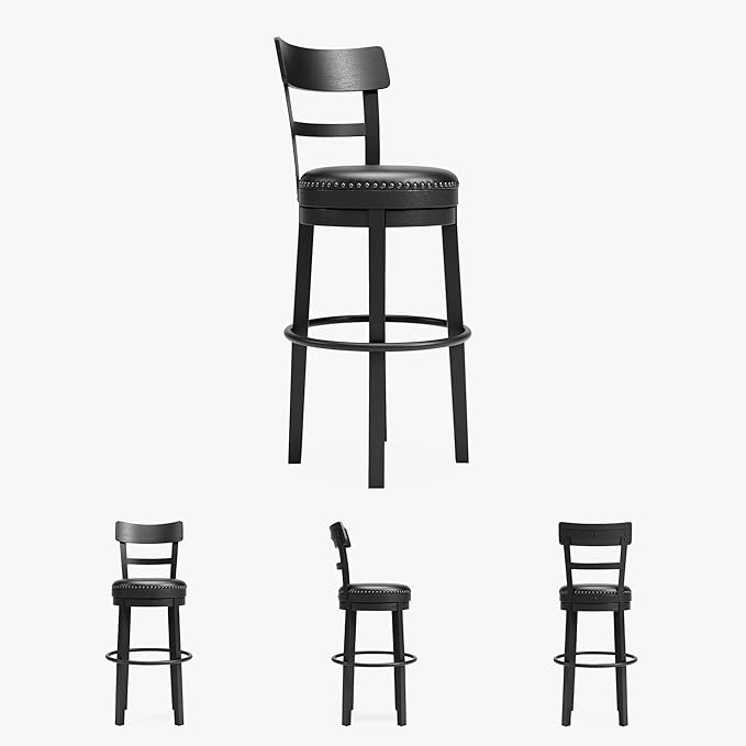 Signature Design by Ashley Valebeck 30.38" Casual Pub Height Upholstered Swivel Barstool, Black