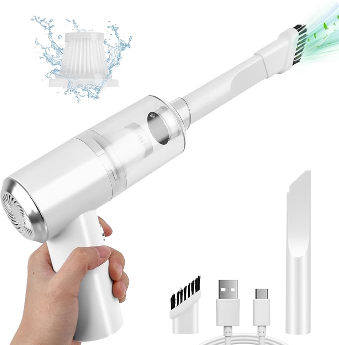 Mini Car Vacuum Cleaner(4500 pa) Portable Cordless Rechargeable,Tiny Handheld Vacuum, Computer Hand Vacuum for Keyboard and Laptop, Mini Hand Held Vac for Car and Home /V01/White