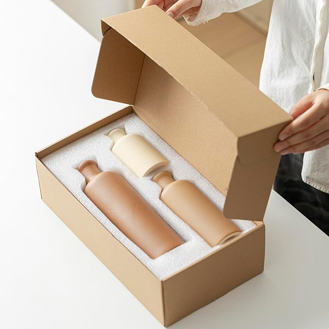 10 Inch Modern Ceramic Vase Set of 3, Neutral Colors, Decorative Bottles for Home, Farmhouse Rustic Decor (Coffee Mix)