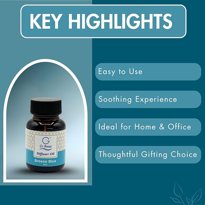 G's Breeze Breeze Blue Diffuser Oil Refill - Ocean Inspired Refreshing Scent, Long-Lasting Aroma - Notes of Sea Air, Soft Citrus & Florals - Instant Fresh Energy - Ideal for Home & Office - 60 ML