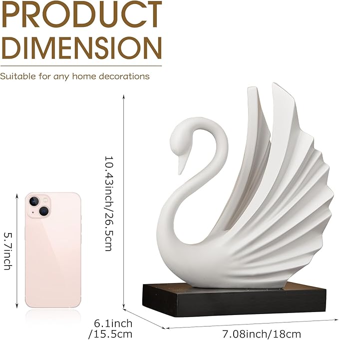 Modern White Statue Swan Decor for Living Room, 10.43"H Luxury Sculptures Home Décor Accents for Entryway TV Stand Coffee Table Ceterpiece, Resin Decorations for Dining Room Bedroom Office (Large)