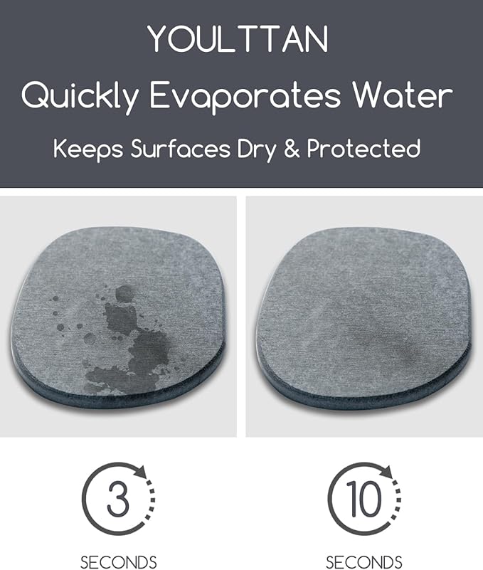 Diatomaceous Earth Coasters, 2pc Set – 3.9"x3.9", Quick-Dry, Absorbent, Heat-Resistant, Modern Stone Design, Dark Gray, Irregular Shape