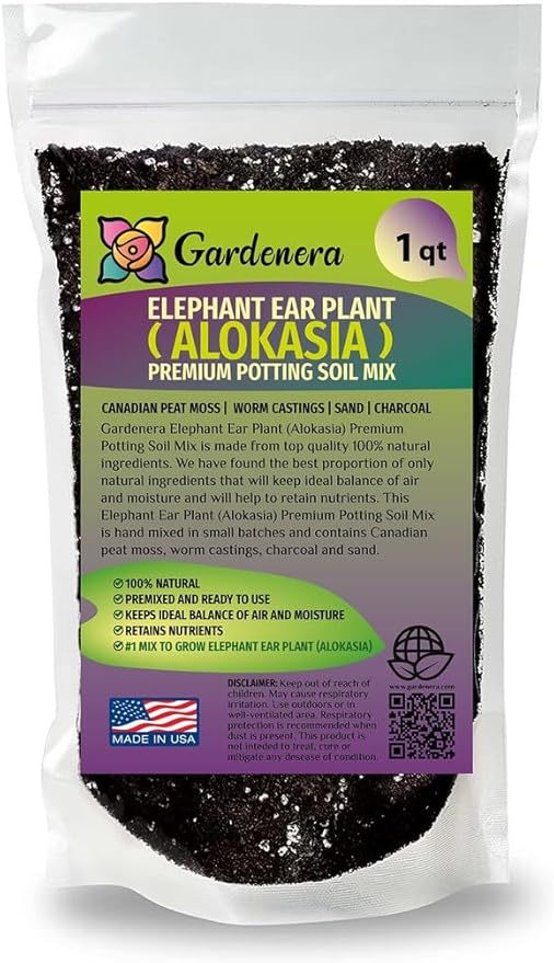 Premium Elephant Ear Plant Potting Mix - Expertly Crafted Blend for Optimal Alokasia Growth and Striking Foliage - 1 Quart