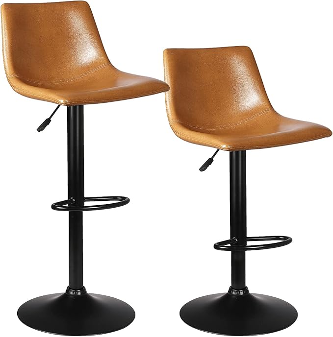 LEMBERI Bar Stools Set of 2, Modern Swivel Barstools Counter Height with Backrest, Faux Leather Upholstered Bar Chairs for Kitchen Island, Whisky