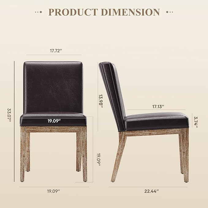 Wooden Dining Chairs Set of 2, Modern Leather Upholstered Dining Room Chair, Kitchen Side Chairs, Farmhouse Dinner Chair with High Back for Kitchen, Brown