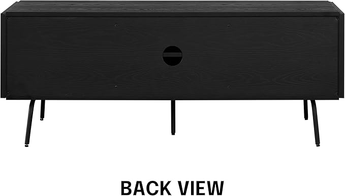 NTC Veil TV Stand with 3 Doors for TVs up to 60’’, Media Console with Vertical Groove Design and Metal Legs, Modern Entertainment Center for Living Room and Bedroom, Effortless Assembly, Burnt Black