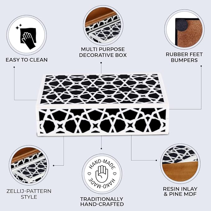 Handicrafts Home Handmade Zellij Collection Decorative Jewelry Box Organizer – Keepsakes, Trinkets, and Home Decor – Antique Coffee Table Storage, Wedding Memory Box, Farmhouse Style Decor, 8x5x2