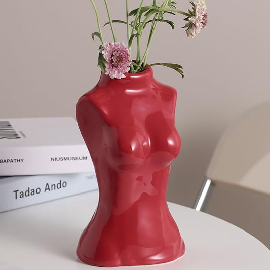 hjn Female Body Vase- Flower Vase fo Decor,Ceramic Vase for Flowers, Red Decor Vases Woman Shape Vase for Living Room/Home Decor Accents/Bookshelf/Mantel-Red