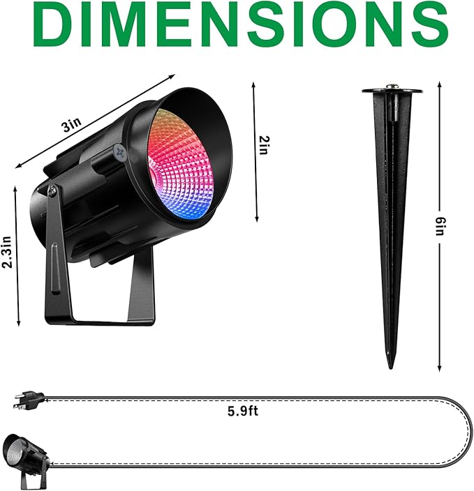 Halloween Christmas Spotlight Outdoor RGB Spot Lights, 12W Color Changing Landscape Lights for Yard Patio Garden Pathway Decor 120V Waterproof Landscape Spotlights with Remote(4 Pack)