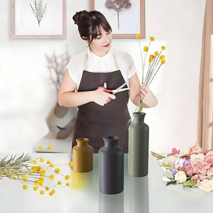 3PCS Ceramic Vase Set for Pampas Grass, Modern Boho Home Decor, Matte Handmade Vases Multi-Color for Farmhouse Living Room Shelf, Mantel, Centerpieces, Kitchen, Coffee Table Decoration