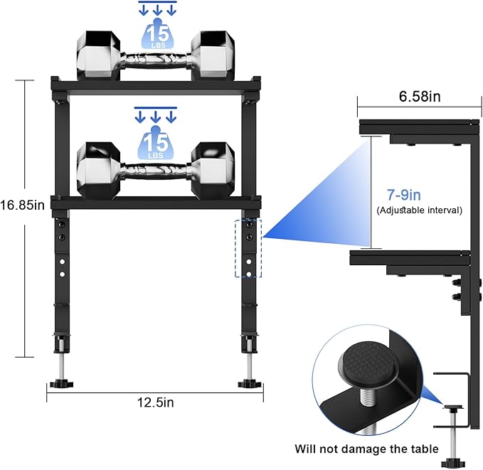 2-Tier Desk Shelf, Expandable Under Desk Storage, Clamp on Desk Shelf, Desktop Accessories for Offices, Study Rooms, and Game Rooms (Black)