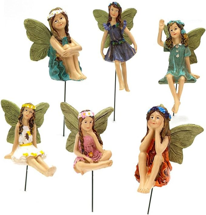 Miniature Fairies Figurines (6pcs) - Decor for Outdoor & Indoor Gardens & Homes, Vintage Resin, Lovely