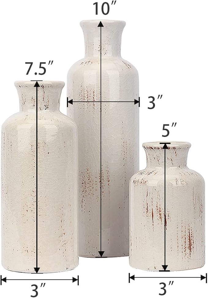 Ceramic Vase Set - 3 Small Vases,KAYLYNN Ceramic Vases for Rustic Home Decor, Living Room Decor, Table Décor, Bookshelf, Mantel Decor, Vases for Centerpieces, Vases for Flowers, Decorative