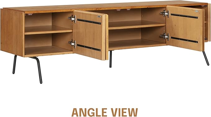 NTC Veil TV Stand with 4 Doors for TVs up to 75’’, Media Console with Vertical Groove Design and Metal Legs, Modern Entertainment Center for Living Room and Bedroom, Effortless Assembly, Teak Look