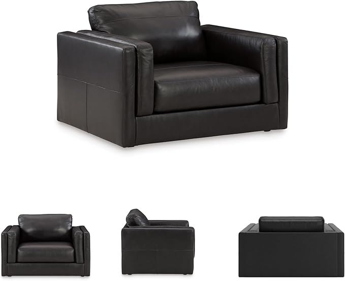 Signature Design by Ashley Amiata Modern Leather Match Upholstered Oversized Chair, Black