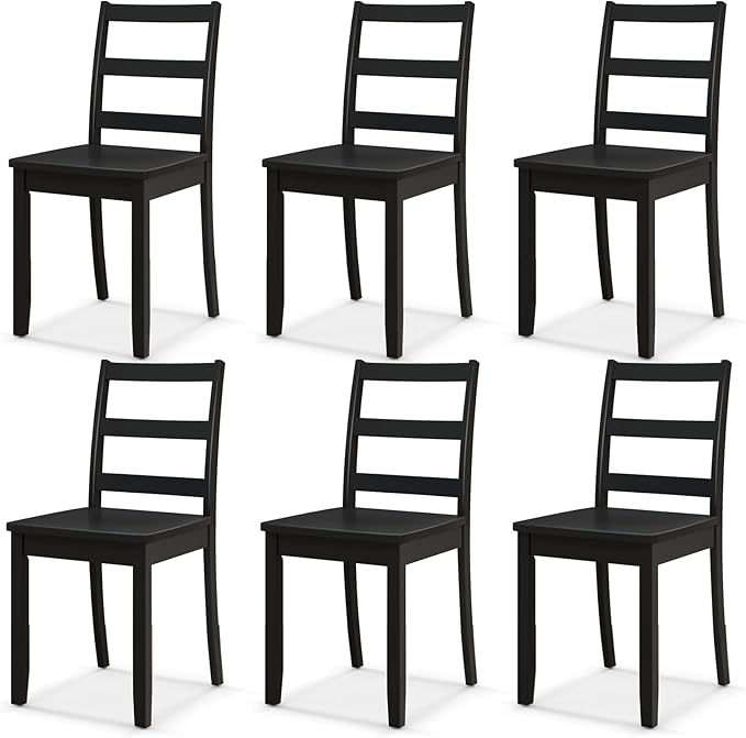 NAFORT Wood Dining Chairs Set of 6, Black Kitchen Chairs with Solid Rubber Wood Legs, Non-Slip Foot Pads, Max Load of 400 Lbs, Farmhouse Seat High Ladder Back Dining Room Chairs