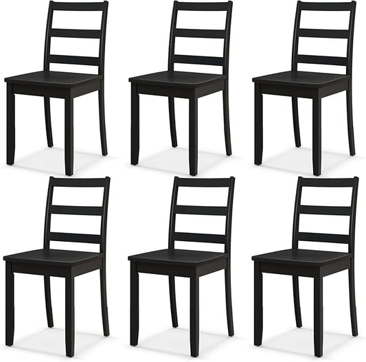 NAFORT Wood Dining Chairs Set of 6, Black Kitchen Chairs with Solid Rubber Wood Legs, Non-Slip Foot Pads, Max Load of 400 Lbs, Farmhouse Seat High Ladder Back Dining Room Chairs